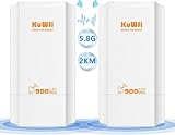 KuWFi Point to Point WLAN Bridge Outdoor CPE, 900Mbps Indoor/Outdoor Access Point to Point WiFi Bridge, Wireless Bridge für 2KM Netzwerk & Überwachungserweiterung, Ethernet Bridge mit 24v PoE Adap