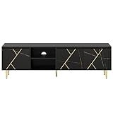 Virgorack Moderne schwarze und goldene Design-TV-Ständer für Wohnzimmer, TV-Schrank für Unterhaltungszentrum mit Speicher
