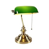 Newrays Green Glass Bankers Schreibtischlampe mit Zugketten Schalter Steckvorrichtung,Grünes Bronze-Finish