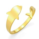 TEAMER Halskette Delfin Ring Edelstahl Niedlicher springender Delfin Anhänger Delfin Liebhaber Tier Boho Sommer Meer Schmuck Für Frauen Männer (Delfin Ring - Gold)