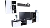 MATKAM Wohnwand Dedal, Schrankwand Wohnzimmer Modern, Wohnzimmerschrank mit Fernsehtisch Komplett Möbel (Wenge-Weiß)