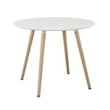 H.J WeDoo MDF Runder Esstisch Buchenholz Esszimmer Tisch Küchentisch Holztisch, 80 * 80 * 75 cm, 4 Beine Natur, Weiß