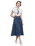Damen Elegante Freizeitsrock Vintage A-Linie Jeansrock mit Schlitz Farbverlaufsrock mit Hohe Taille Jeansrock In A-Linie Denim Blau S