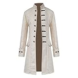 LRWEY Herren Winter Warm Vintage Frack Jacke Overcoat Outwear Knöpfe Mantel für Männer Lange Retro Jacke, weiß, 3XL