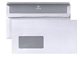 POSTHORN Kompaktbriefumschlag mit Fenster (1000 Stück), selbstklebender Briefumschlag mit Fenster und Doppelklappe, weiße Briefumschläge mit grauem Innendruck, 125 x 235 mm, 80g/m²