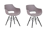 SAM 2er Set Schalenstuhl Lea, Taupe, ergonomisch geformte Sitzschale aus Kunststoff, bequemer Esszimmerstuhl im Retro-Design, schwarzes Holzgestell