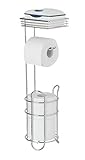 WENKO Toilettenpapierhalter stehend mit Ablage & Ersatzrollenhalter - verchromtes Metall, 59x16x59cm