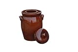 Hentschke Keramik Gärtopf, Rumtopf, Sauerkrauttopf Einlegetopf braun - 5 Liter incl. Deckel + Beschwerungsstein