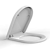 CYRRET weißer D Form Kunststoff-Toilettensitz mit Absenkautomatik- und schneller Abnehmen-Funktion, einfach zu installieren und zu reinigen, geeignet für europäische Toiletten