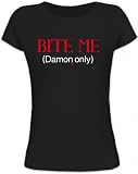 Shirtstreet24, BITE ME (Damon Only), Vampir Vampire Lady/Girlie Funshirt Fun T-Shirt, Größe: XL,schw