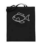 Chorchester Fisch Zeichnung für Angler und Meer Fans - Jutebeutel (mit langen Henkeln) -38cm-42cm-Schwarz