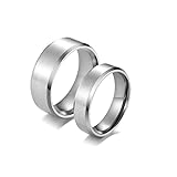 Mesnt Ring Edelstahl Damen Silber, Verlobungsringe Paar, Silber gebürsteter Ring mit abgeschrägter Kante | Damen 52 (16.6) & Herren 54 (17.2)