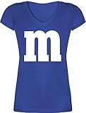 T-Shirt Damen V Ausschnitt - Karneval Fasching - Gruppen M und M Aufdruck - M&M Kostüm Gruppe MundM & M MM - XXL - Blau - köln &Fasching Shirt Frau Tshirt Faschings Tshirts Karnevals S