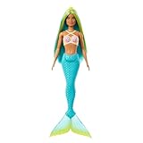 Barbie Meerjungfrau-Puppe mit fantasievollem zweifarbigem Haar in Blau und Gelb, Haarband, Puppe mit Muscheloberteil und türkisfarbener Schwanzflosse, HRR03