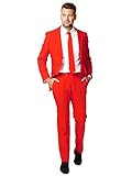 OppoSuits Modisch Party Einfarbige Anzüge für Herren - Mit Jackett, Hose und Krawatte, Rot (Red Devil), 60 EU