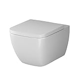 Spülrandloses Wand-Hänge-WC mit Softclose Toilettensitz, WC-Sitz mit Absenkautomatik, im Quadratischen Design, Hänge-Toilette aus Keramik, AM.PM CGA1700SC Gem FlashClean, Weiß