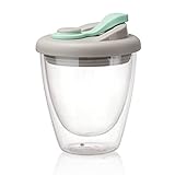Richoyster Kondensationsbeständige Glaskaffeetassen Doppelwandige Glastasse Kaffee-Tee-Latte-Tassen mit Silikondeckel für Eisgetränke