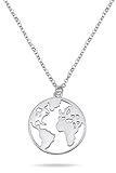 Nuoli® Weltkugel Halskette für Damen (45+5cm) 925 Sterling Silber, verpackt in einer Werkstatt für Menschen mit Behinderung