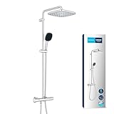 GROHE Vitalio 250 - Duschsystem wassersparend - 8l pro Min (2 Strahlarten, schwenkbarer Kopfbrausearm, Sicherheitssperre bei 38C, Antikalk-System), eckig, chrom, 26696001