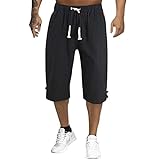 Shorts Leinen und Sommerhose Hose Solid Cotton Color Cropped Herren Casual Hose Marching Basket Ball Shorts, 4-schwarz, 3X-Groß