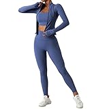 CNASA 3-teiliges Damen Fitness-Set, Eng anliegende langärmelige elastische Yoga Sportbekleidung, Atmungsaktiv und Schnell Trocknend,Geeignet für alle Jahreszeiten