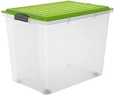 Rotho Compact Aufbewahrungsbox 70l mit Deckel und Rollen, Kunststoff (PP) BPA-frei, grün/transparent, A3/70l (57,0 x 39,5 x 43,5 cm)