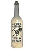 WB wohn trends LED-Flasche mit Motiv, Ruhrgebiet Auf Kohle geboren, grau, 29cm, Flaschen-Licht Glitzer-Flasche Leuchtflasche Lampe mit Text Spruch