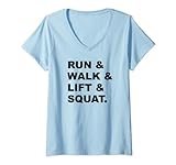 Damen Trendy Graphic Run & Walk & Lift & Squat T-Shirt mit V-Ausschnitt