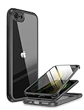 Miracase 360 Grad Hülle kompatibel mit iPhone SE 2022/ SE 2020/ iPhone 8, Ganzkörper Schutzhülle mit eingebauter Glas Displayschutzfolie, Stoßfeste Fullbody Handyhülle, Schwarz