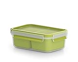 Emsa 518102 Clip & Go Lunch und Snackbox | Mit 2 praktischen Einsätzen und Deckel | Volumen: 0,55 Liter | Transparent/Grün, 1 Stück (1er Pack)