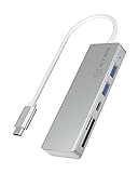 ICY BOX 60369 3-fach USB-C Hub und Kartenleser für SD und microSD,3x USB 3.0, USB 3 Anschluss, Aluminium, integriertes Kabel, silber/weiß