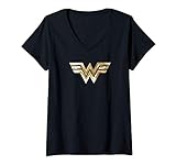 Damen Wonder Woman 1984 Golden Logo T-Shirt mit V-Ausschnitt