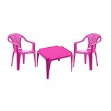 Kindersitzgruppe bestehend aus 1x Kindertisch und 2X Kinderstuhl | Sitzgruppe für Kinder ab 10 Monate | Kinder Picknicktisch | Kindermöbel aus robustem Plastik Pink