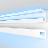 HEXIMO LED-Schattenfugenprofil Stuckleisten, indirekte Beleuchtung XPS-Styropor-Trockenbau-Deckenstuck Stuckleisten für Decken (20,4 Meter HLED 2)