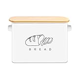 Nosavu Brotkasten mit Bambus Deckel - Extra Großer Brotbox - 33 x 23 x 18 cm - Metall Brotaufbewahrung für Noch Länger Frisches Brot (Weiß)