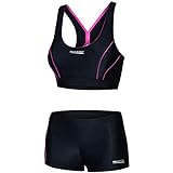 Aqua Speed Sport Bikini Set Damen | Zweiteiler schwarz-rosa Beachvolleyball | Bathing Suits | 2-Piece Swimsuit | sportliche Bademode | Schwimmbikini Mädchen | Gr. 38, 19 Black - Pink | Fiona
