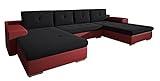 Furnetti U-Form Couch, Arizona Ecksofa mit Bettkasten, 6 Sitzer mit Schlaffunktion Couchgranitur mit Bettfunktion I 369 cm Breit (Schwarz/Rot)