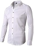 INFlATION Herren Hemd aus Bambusfaser umweltfreudlich Elastisch Slim Fit für Freizeit Business Hochzeit Reine Farbe Hemd Langarm,DE M (Etikette 41),Weiß