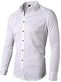 INFlATION Herren Hemd aus Bambusfaser umweltfreudlich Elastisch Slim Fit für Freizeit Business Hochzeit Reine Farbe Hemd Langarm,DE S (Etikette 40),Weiß