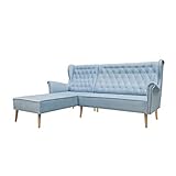 MOEBLO Ohrensofa Ecksofa Sofa Couch Garnitur Stoff Samt (Velour) Glamour Wohnlandschaft Chesterfield - Velo (Blau, Ecksofa Links)