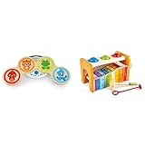 Baby Einstein Magic Touch Wooden Drum Musical Toy & Hape Pound & Tap Bench with Slide-Out Xylophone by Hape , Award-Winning Durable Wooden Musical Pounding Toy for Toddlers
