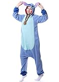 LorranTree Relaxo Kostüm Stitch Onesie Jumpsuit Tier Relax Kostuem Damen Herren Pyjama Fasching Halloween Schlafanzug Cosplay Erwachsene Karneval Einteiler Stitch Blue M