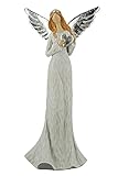 GILDE Deko Figur Skulptur Engel stehend mit Herz - Advent- und Weihnachtsdekoration - Farbe: Creme Silber - Höhe 39, 5 cm, 21664