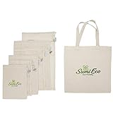 Wiederverwendbare Beutel für Einkäufe und Aufbewahrung, mit Eco Bag, biologisch abbaubar, Tara-Gewicht auf Etikett, Doppelnähte 3. Mesh Bag 3pack + Cotton 3pack + Canvas Shopping Bag 1pc