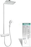 hansgrohe Raindance Select E - Duschsystem mit Thermostat, Regendusche (360 x 190 mm) mit Armatur, Handbrause (3 Strahlarten), Schlauch, Brausestange und eckiger Kopfbrause, Chrom, 27112000