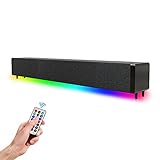 TV Speaker, Sound Bar, 17-Inch Bluetooth PC Soundbar, Soundbar für TV Geräte mit Subwoofer/ 4 Farbwechselmodi/RCA/Aux-Verbindung/Fernbedienung für PC, Projektoren, Tablet, TV (mit 3.5mm Audiokabel)