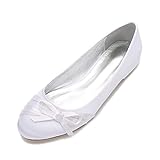 Damen Ballerinas Flache Schuhe Bequeme Satin Geschlossene Flache Schuhe Zum Kleid Frauen Blockabsatz,Weiß,41 EU
