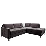 Cavadore Sofa Paolo mit gesteppter Sitzfläche / Große Couchecke mit Wellenunterfederung / Modernes Design / 233 x 80 x 196 / Dunkelgrau
