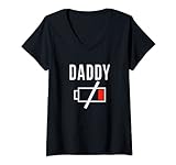 Damen Papa Batterieleistung Niedrig Lustige Elternschaft Passende Familie T-Shirt mit V-Ausschnitt