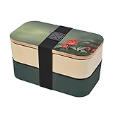 Lotus Blume und Libelle Premium Bento Lunchbox 2 Fächer Auslaufsicher Lunchbox mit Besteck für Erwachsene Mikrowellen- & Spülmaschinenfest